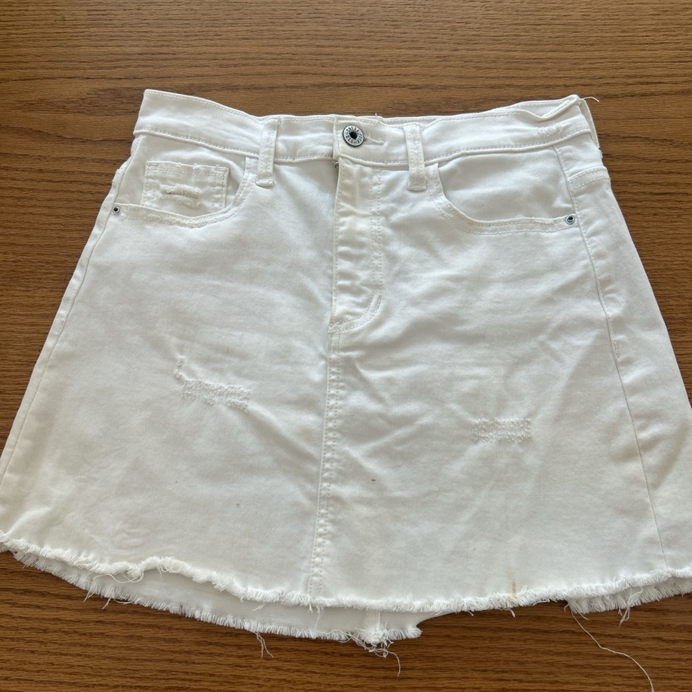 Sneak Peek Off-White Frayed Mini Skirt